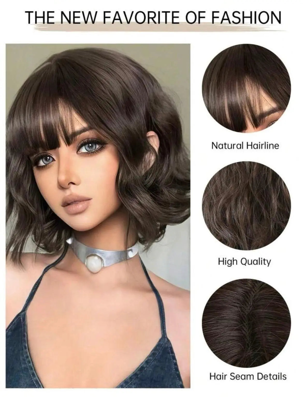 Brown Short Wavy Hair Synthetic Heat-Resistant Wig With Bangs - Labelle Boutique Hair