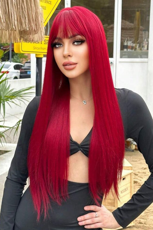 Long Red Straight Wig with Bangs - Labelle Boutique Hair