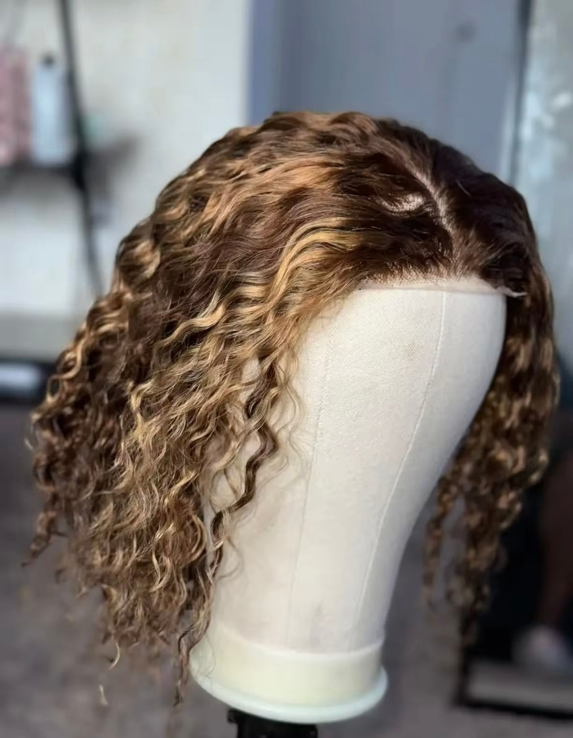 Ombre Color Curly Short Bob Lace Front Wig Deep Wave Brown Lace Frontal Wigs Human Hair - Labelle Boutique Hair