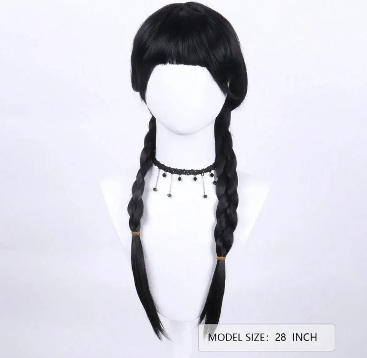 Long Straight Black Braided Wig With Bangs Wig Wednesday Wig Cosplay Halloween - Labelle Boutique Hair