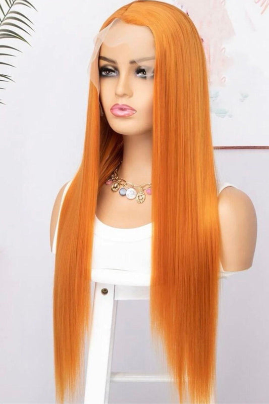 Lace Front Orange Wig Party Costume Cosplay Halloween Style Wavy - Labelle Boutique Hair