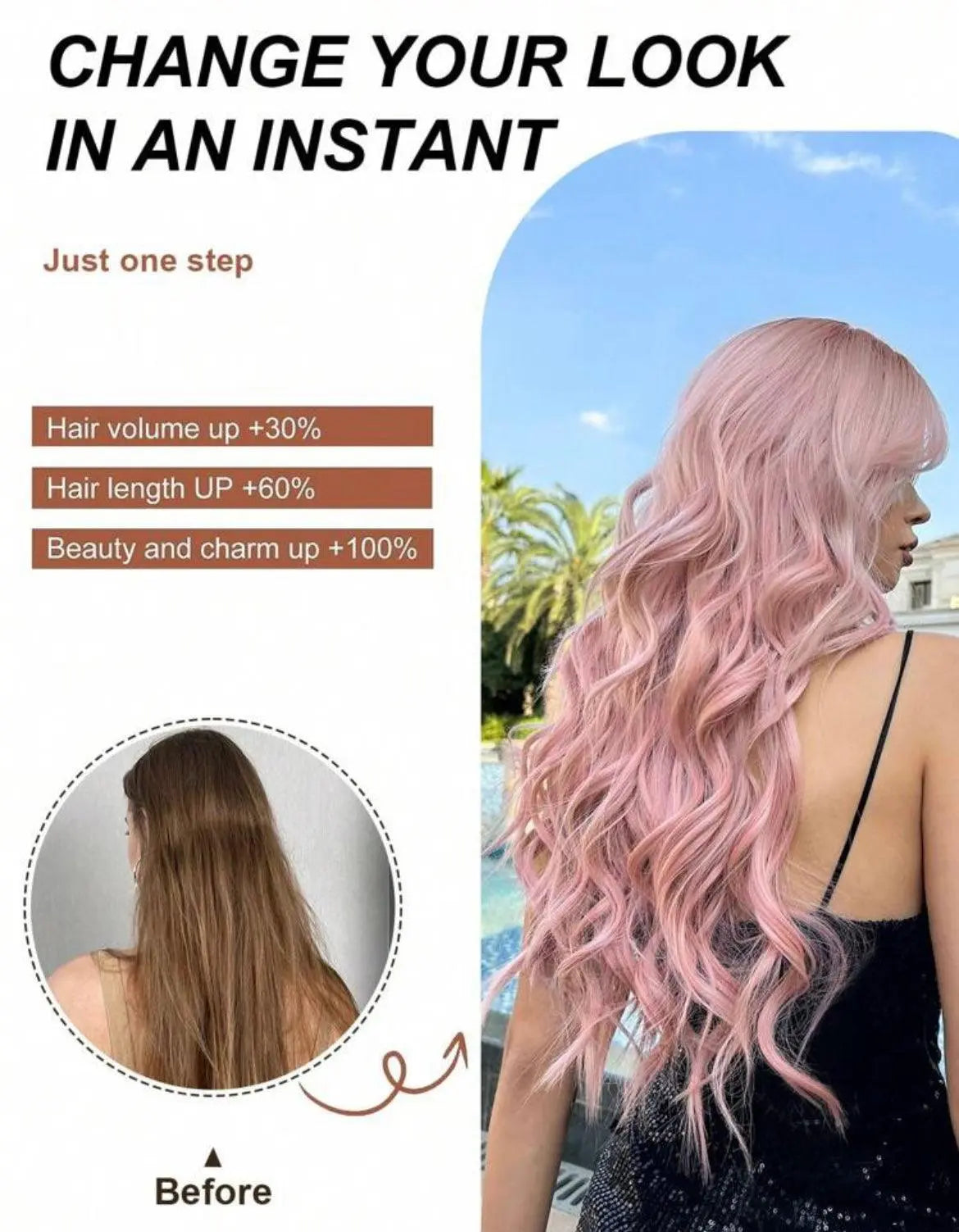 Water Wave Wigs With Bangs Pink Wigs Heat Resistant Fiber Long Natural Wavy Synthetic Wigs For Women Girl Party Daily Used - Labelle Boutique Hair