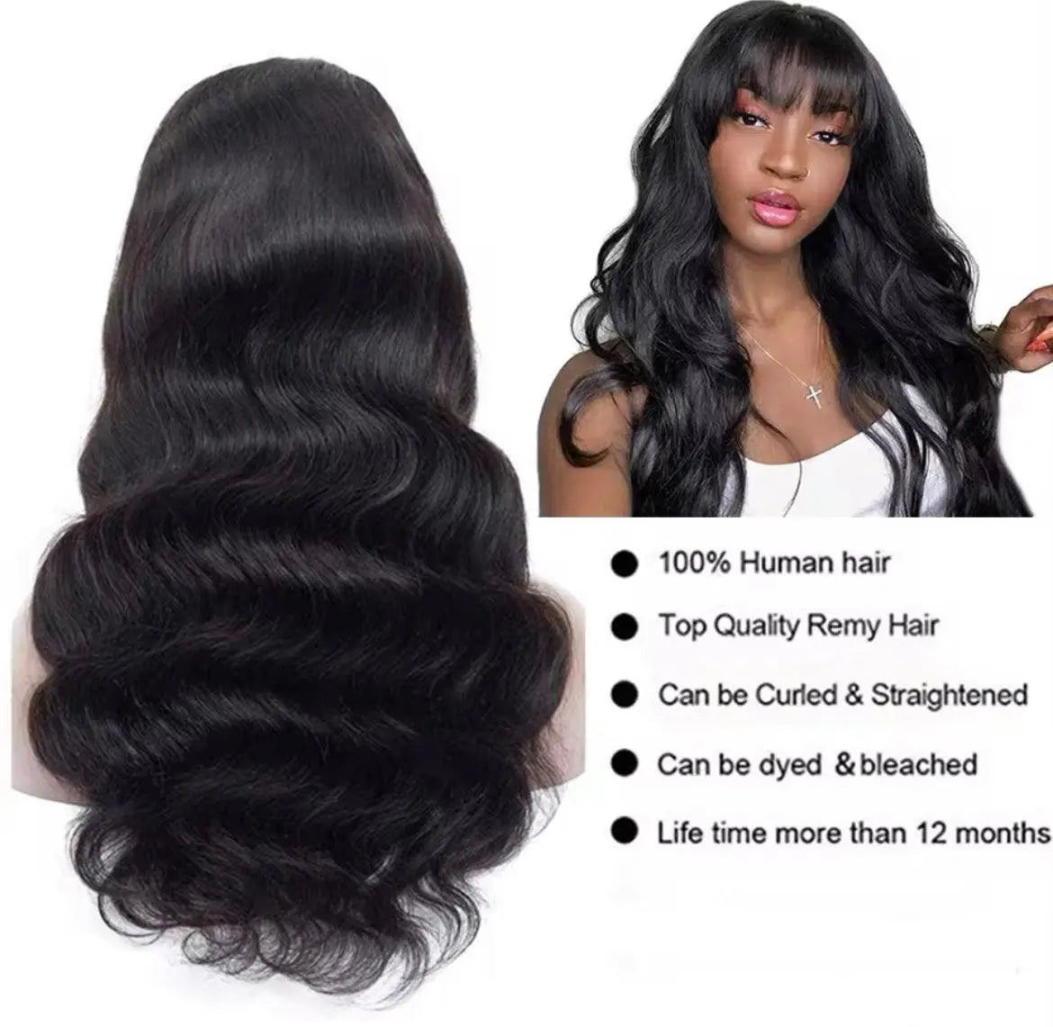 Body Wave Human Hair Wig With Bangs Lace Front Wigs Brazilian Virgin Human Hair Wigs - Labelle Boutique Hair