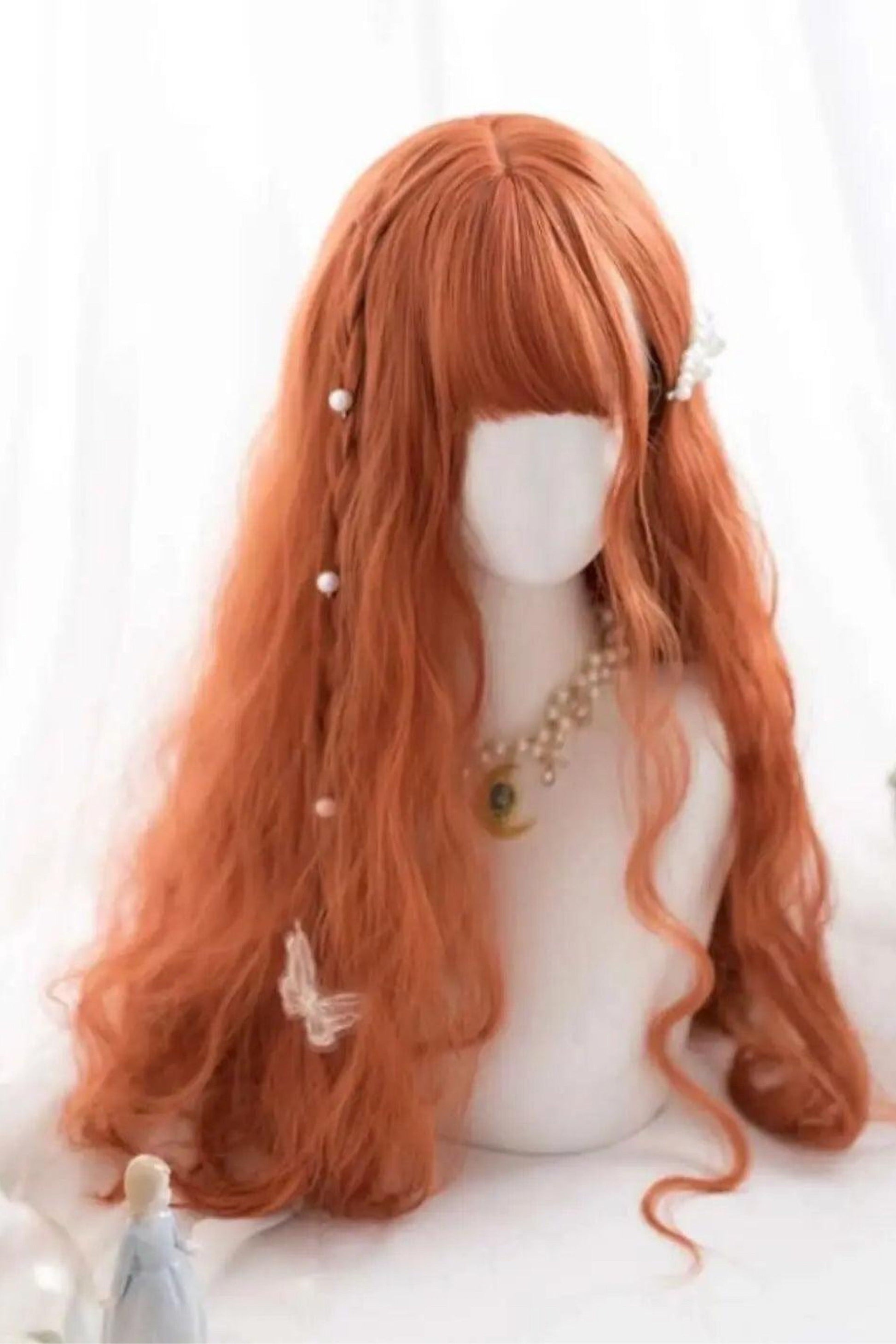 Natural Long Curly Synthetic Orange Wig With Bangs - Labelle Boutique Hair wigs  Natural Long Curly Synthetic Orange Wig With Bangs 