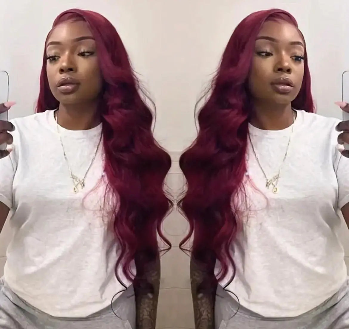 Dark Burgundy Human Hair Body Wave Lace Front Wigs Lace For Daily Use - Labelle Boutique Hair