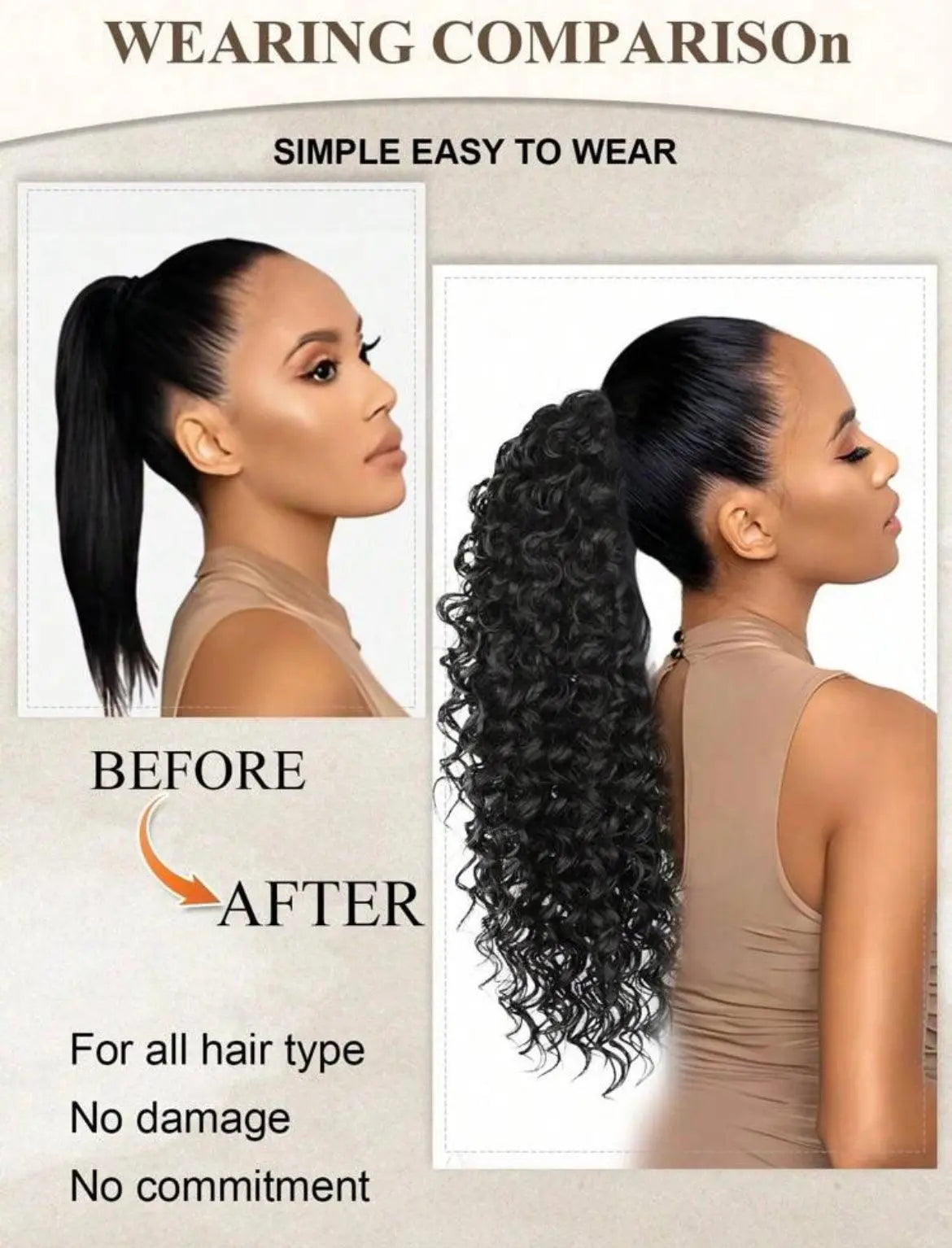 Ponytail Natural Synthetic Curly Hairpiece For Extensions - Labelle Boutique Hair