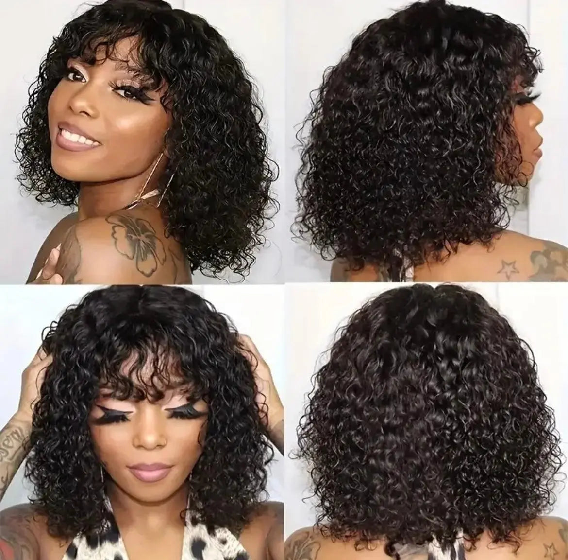 Curly Short Pixie Bob Cut Human Hair Wigs With Bangs Glueless Wig - Labelle Boutique Hair