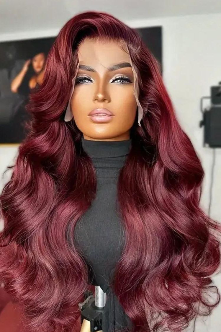 Dark Burgundy Human Hair Body Wave Lace Front Wigs Lace For Daily Use - Labelle Boutique Hair