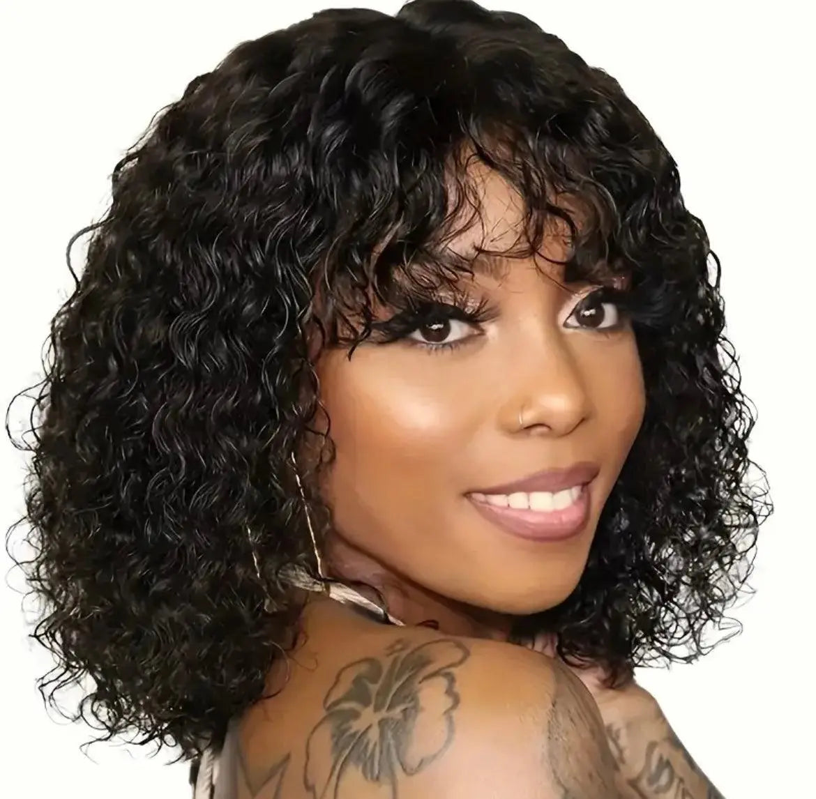 Curly Short Pixie Bob Cut Human Hair Wigs With Bangs Glueless Wig - Labelle Boutique Hair