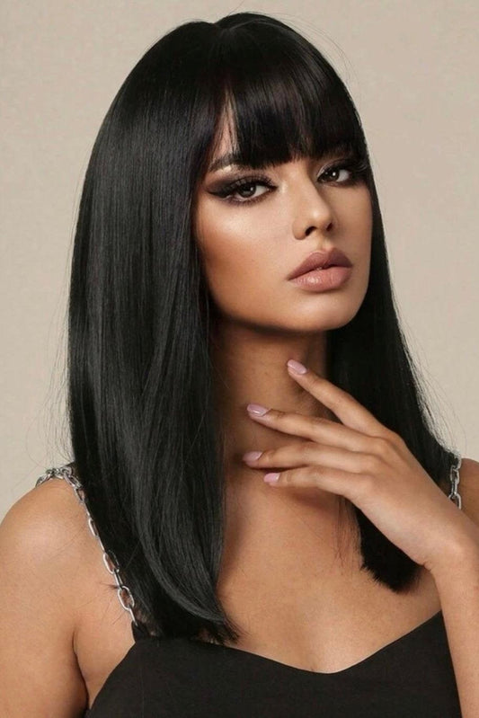 Natural Black Wig With Bangs Straight Wigs Long Straight Synthetic Wig - Labelle Boutique Hair