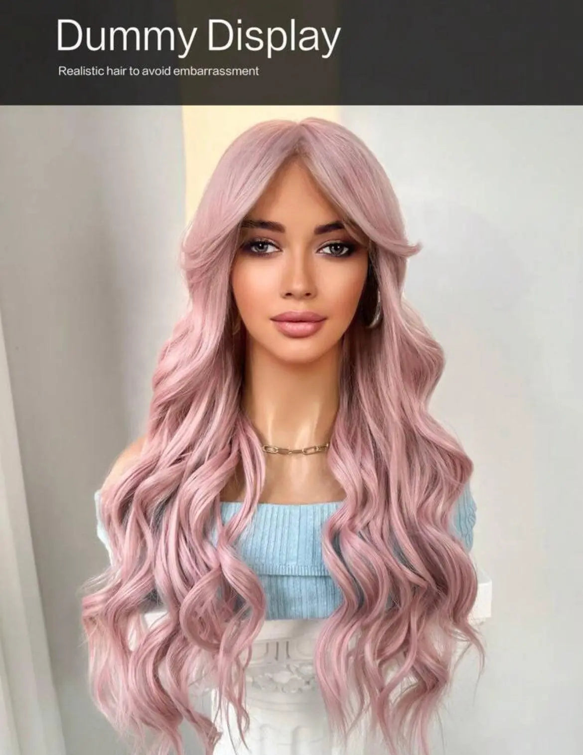 Water Wave Wigs With Bangs Pink Wigs Heat Resistant Fiber Long Natural Wavy Synthetic Wigs For Women Girl Party Daily Used - Labelle Boutique Hair