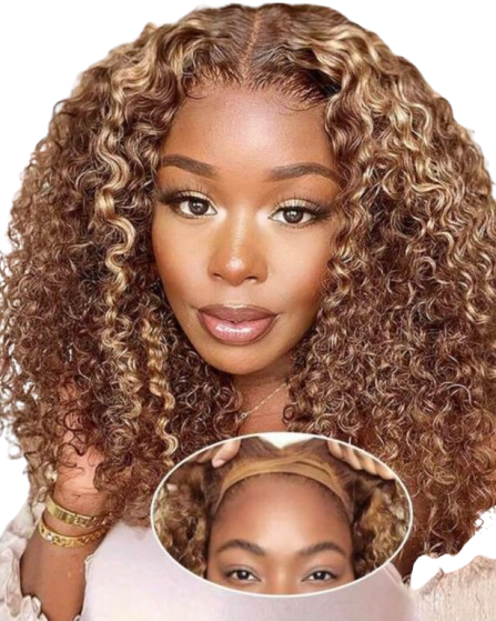 Ombre Color Curly Short Bob Lace Front Wig Deep Wave Brown Lace Frontal Wigs Human Hair