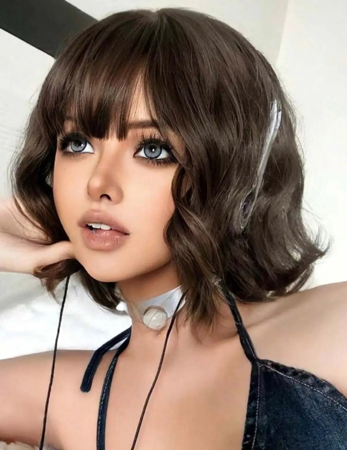 Brown Short Wavy Hair Synthetic Heat-Resistant Wig With Bangs - Labelle Boutique Hair