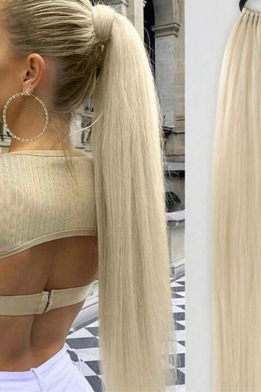 Long Blonde Straight Ponytail With Elastic Hair Synthetic Extensions - Labelle Boutique Hair