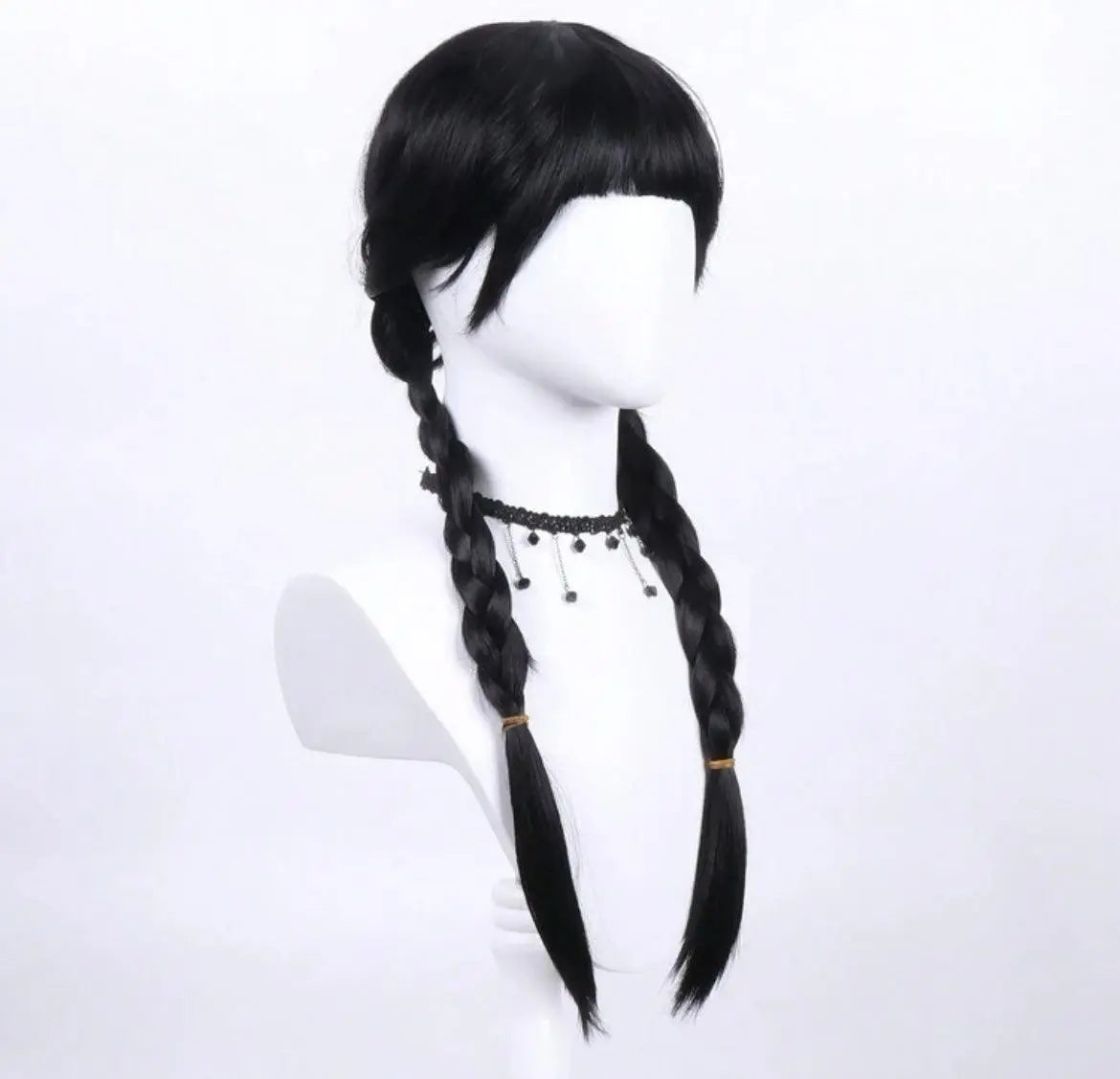 Long Straight Black Braided Wig With Bangs Wig Wednesday Wig Cosplay Halloween - Labelle Boutique Hair