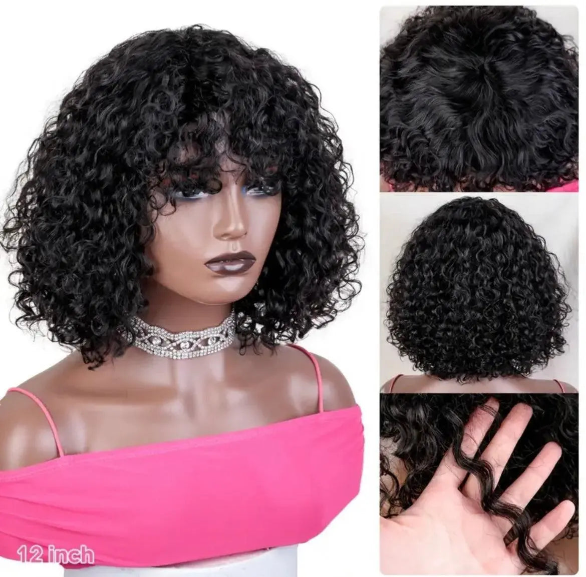 Curly Short Pixie Bob Cut Human Hair Wigs With Bangs Glueless Wig - Labelle Boutique Hair