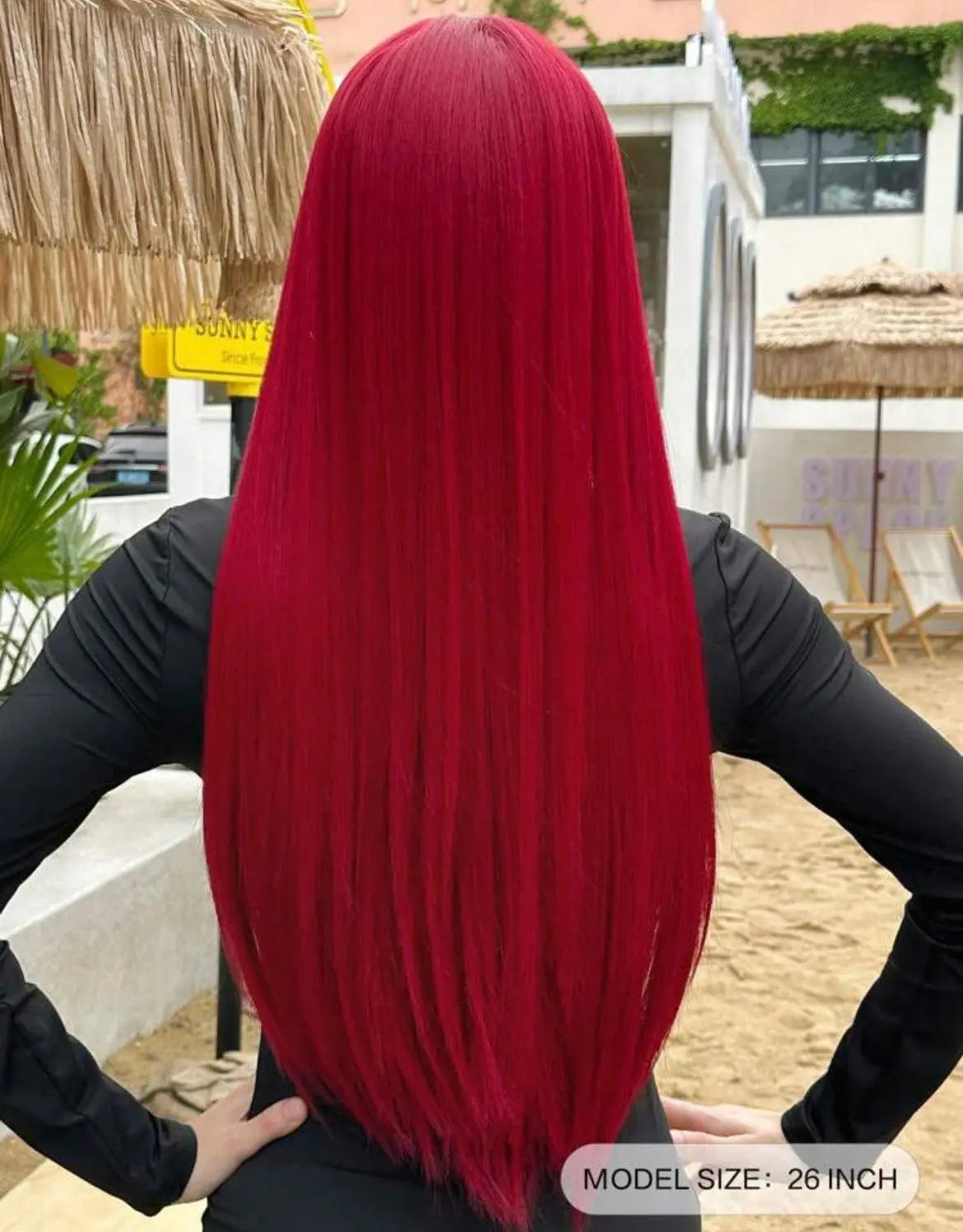 Long Red Straight Wig with Bangs - Labelle Boutique Hair