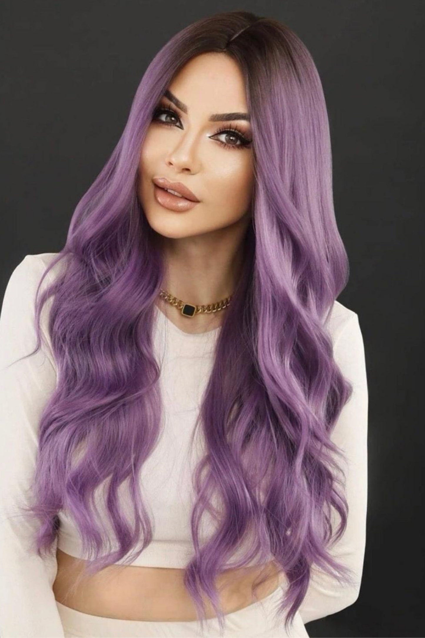 Great quality natural long purple curly synthetic wig - Labelle Boutique Hair