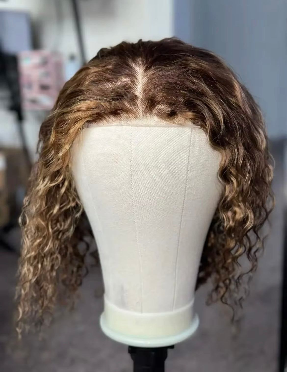 Ombre Color Curly Short Bob Lace Front Wig Deep Wave Brown Lace Frontal Wigs Human Hair - Labelle Boutique Hair