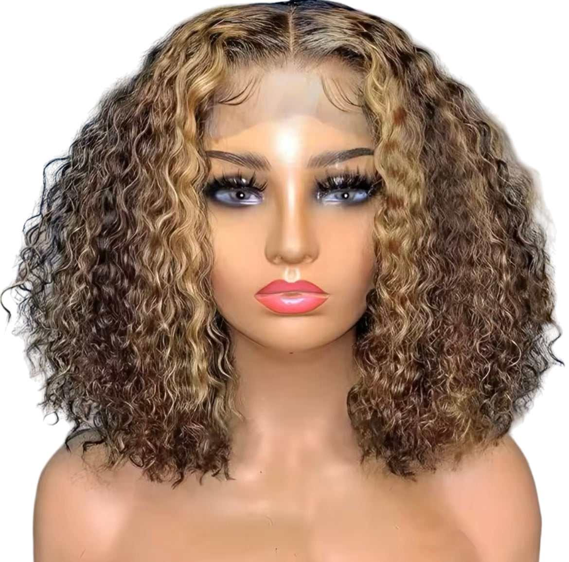 Ombre Color Curly Short Bob Lace Front Wig Deep Wave Brown Lace Frontal Wigs Human Hair - Labelle Boutique Hair