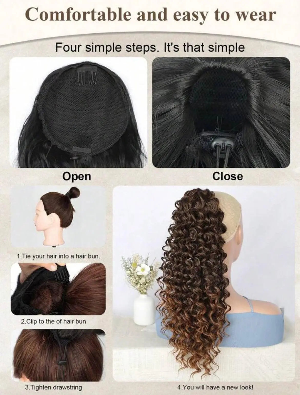 Ponytail Natural Synthetic Curly Hairpiece For Extensions - Labelle Boutique Hair