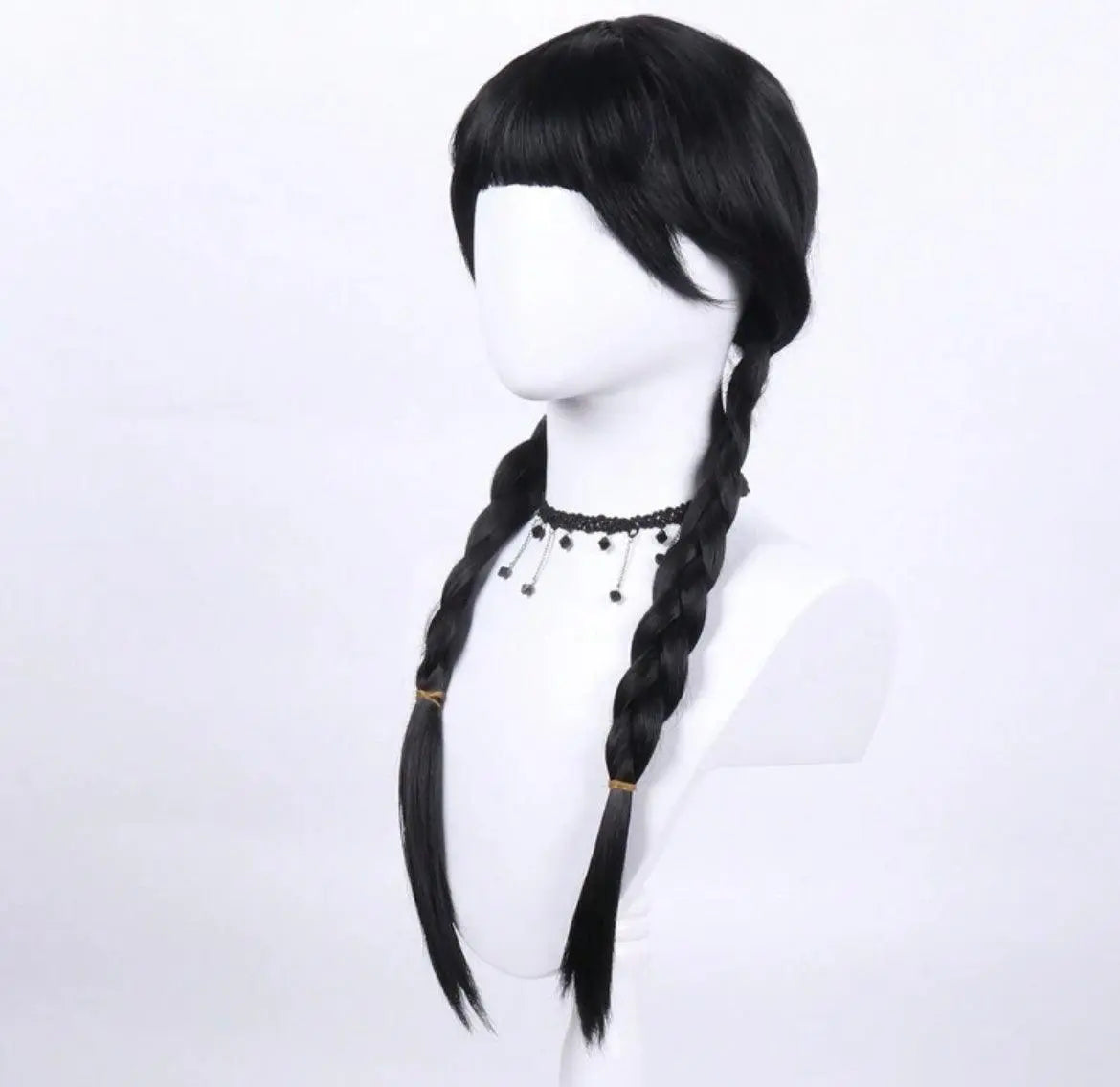 Long Straight Black Braided Wig With Bangs Wig Wednesday Wig Cosplay Halloween - Labelle Boutique Hair