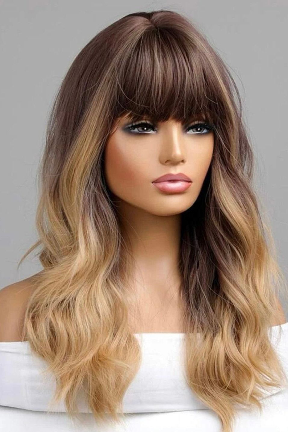 Medium Curly Synthetic Wig With Bangs - Labelle Boutique Hair