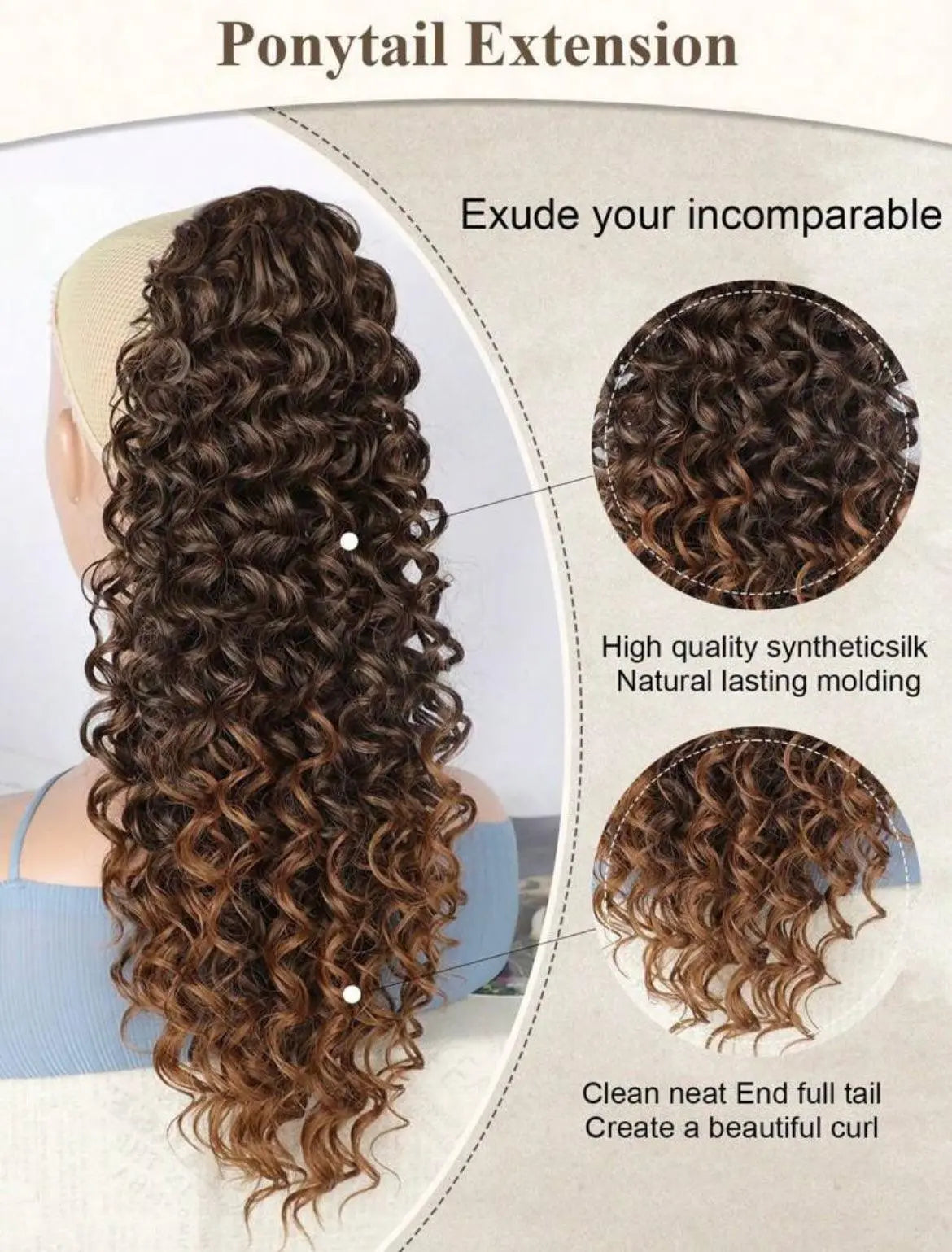 Ponytail Natural Synthetic Curly Hairpiece For Extensions - Labelle Boutique Hair