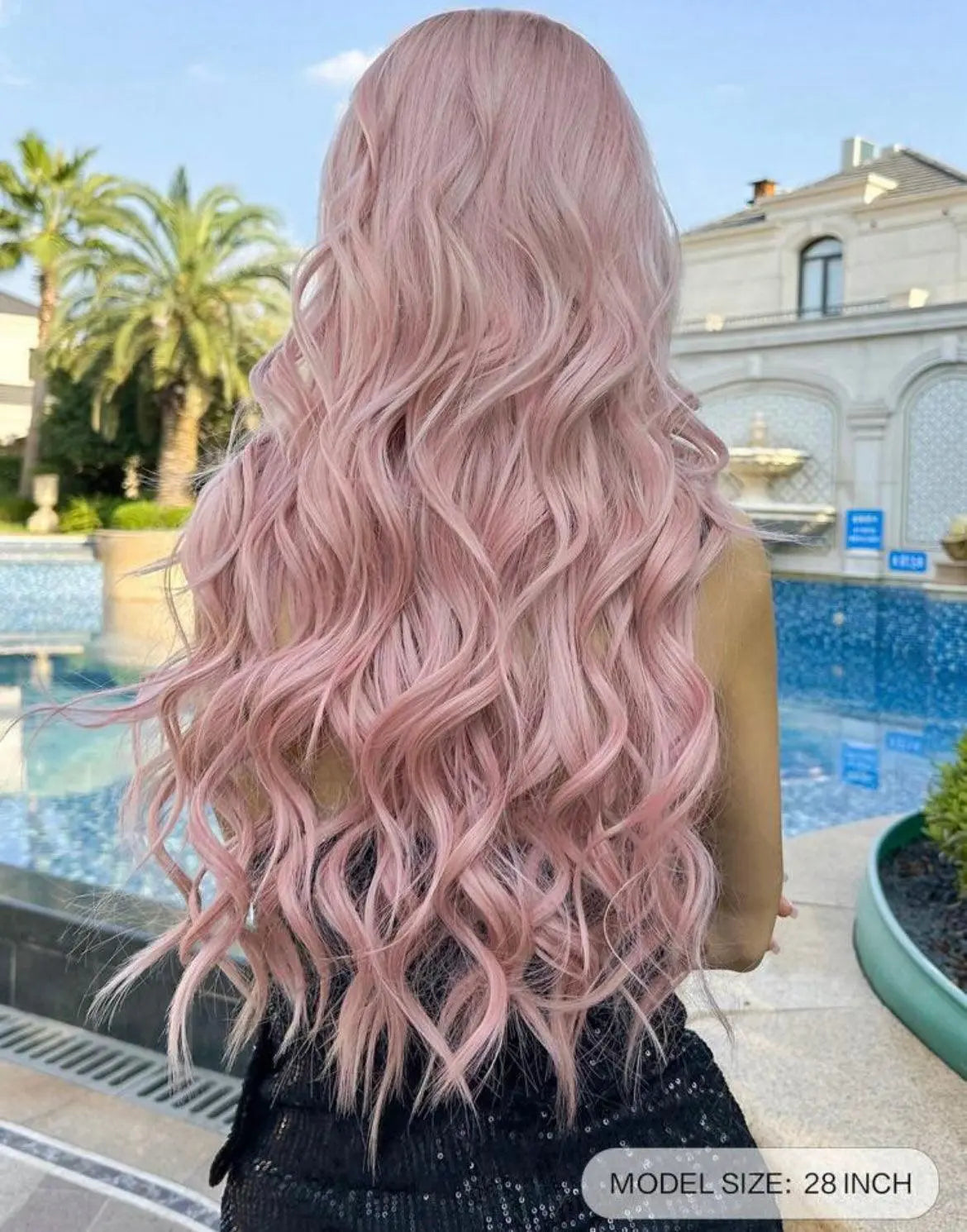 Water Wave Wigs With Bangs Pink Wigs Heat Resistant Fiber Long Natural Wavy Synthetic Wigs For Women Girl Party Daily Used - Labelle Boutique Hair