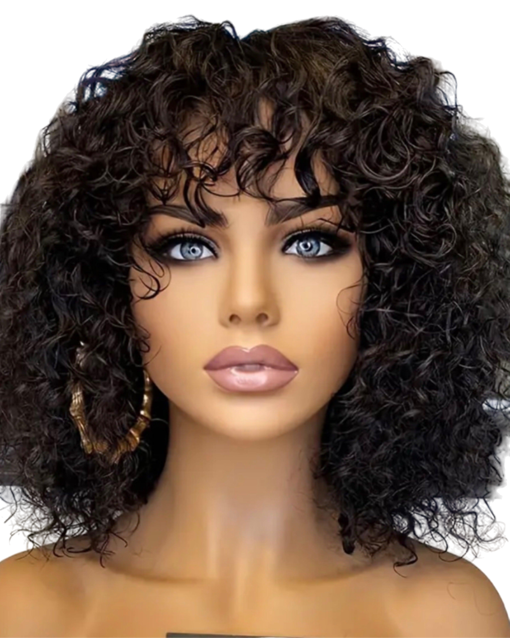 Curly Short Pixie Bob Cut Human Hair Wigs With Bangs Glueless Wig - Labelle Boutique Hair