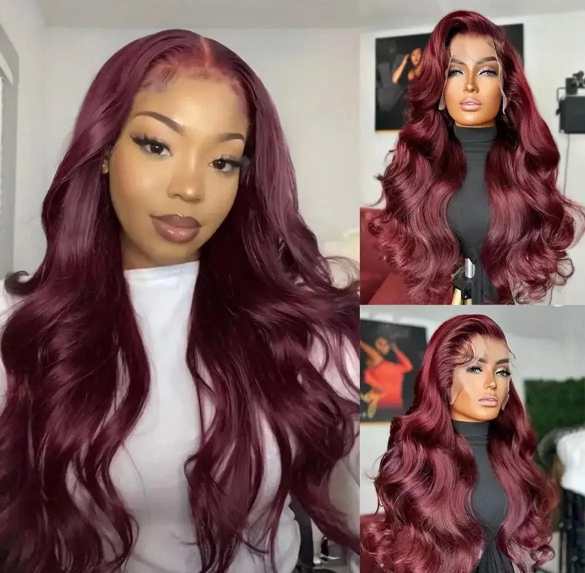 Dark Burgundy Human Hair Body Wave Lace Front Wigs Lace For Daily Use - Labelle Boutique Hair