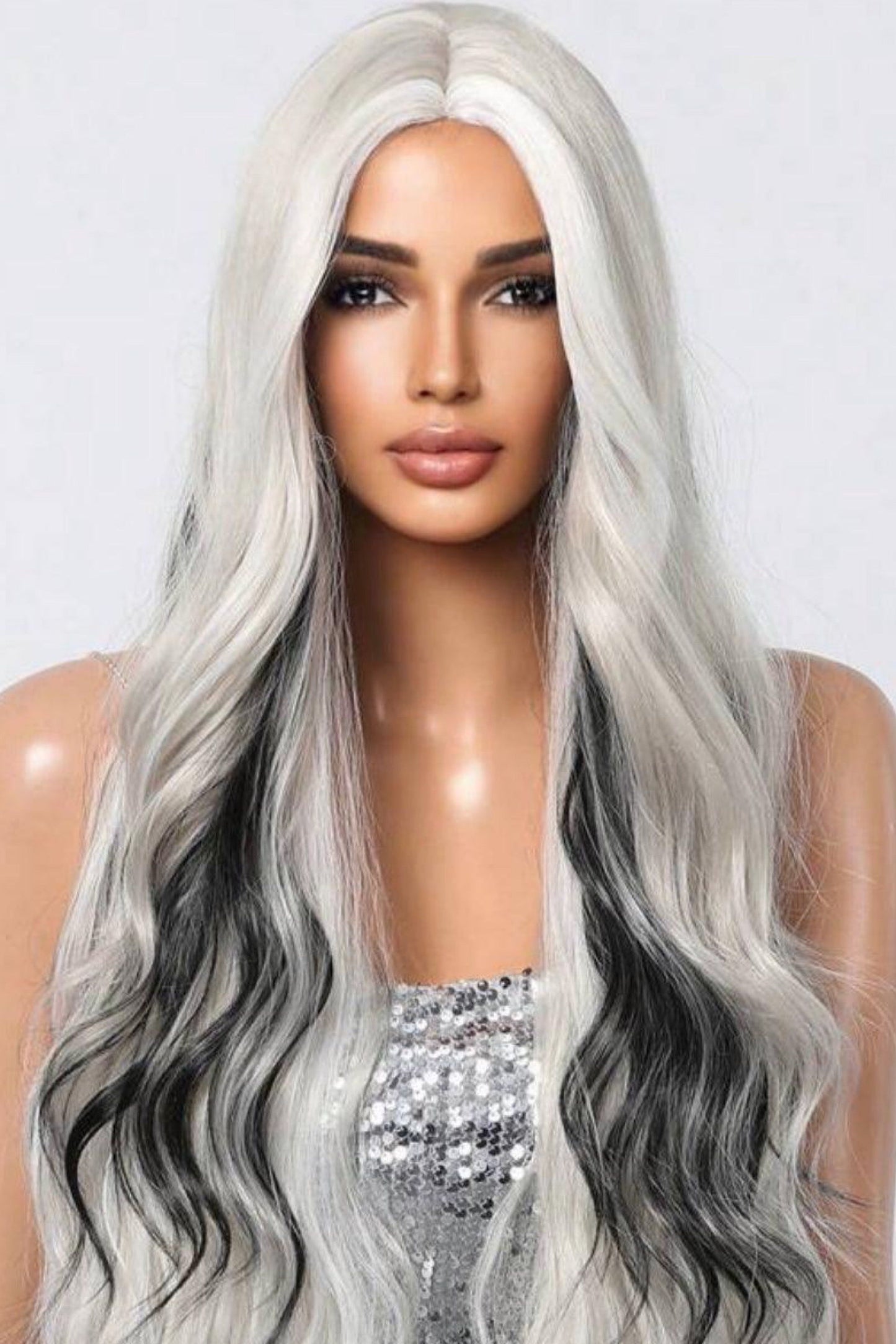 Black and White Highlight Long Loose Wavy Wig Cosplay Wig Synthetic - Labelle Boutique Hair