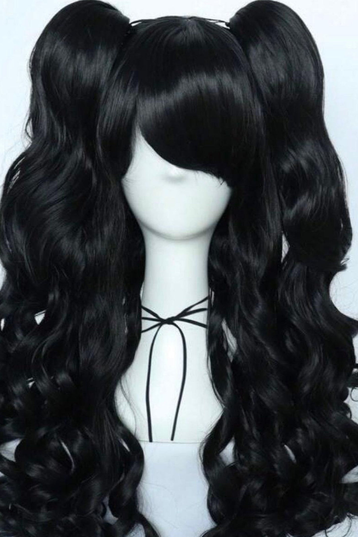 Black Long Curly Wigs Lolita Cosplay Wig With Bangs - Labelle Boutique Hair