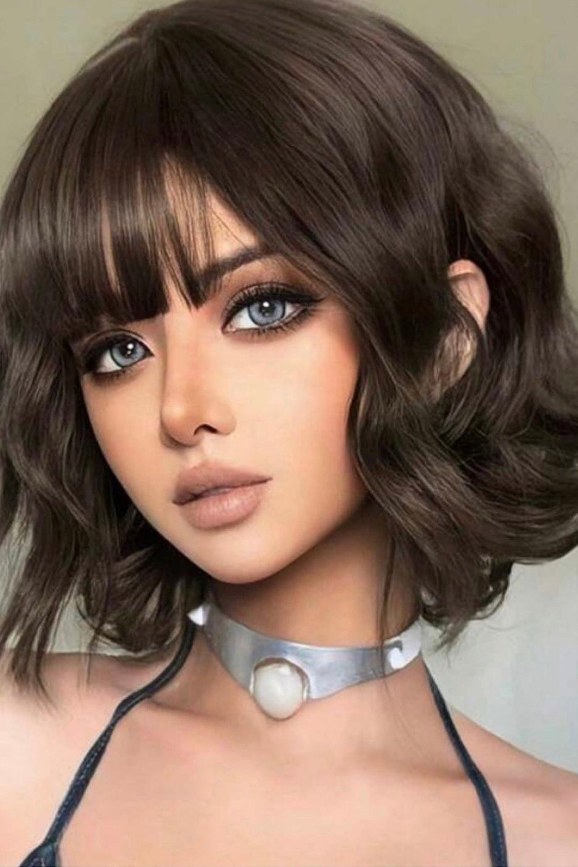 Brown Short Wavy Hair Synthetic Heat-Resistant Wig With Bangs - Labelle Boutique Hair