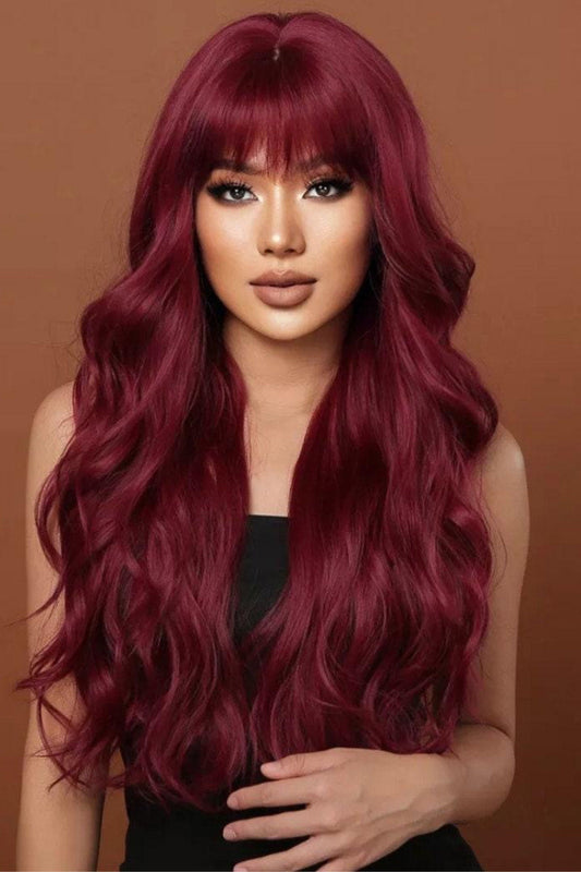 Burgundy Red Wavy Wig Natural Wine Red Wavy Wig Ladies Curly Wigs - Labelle Boutique Hair