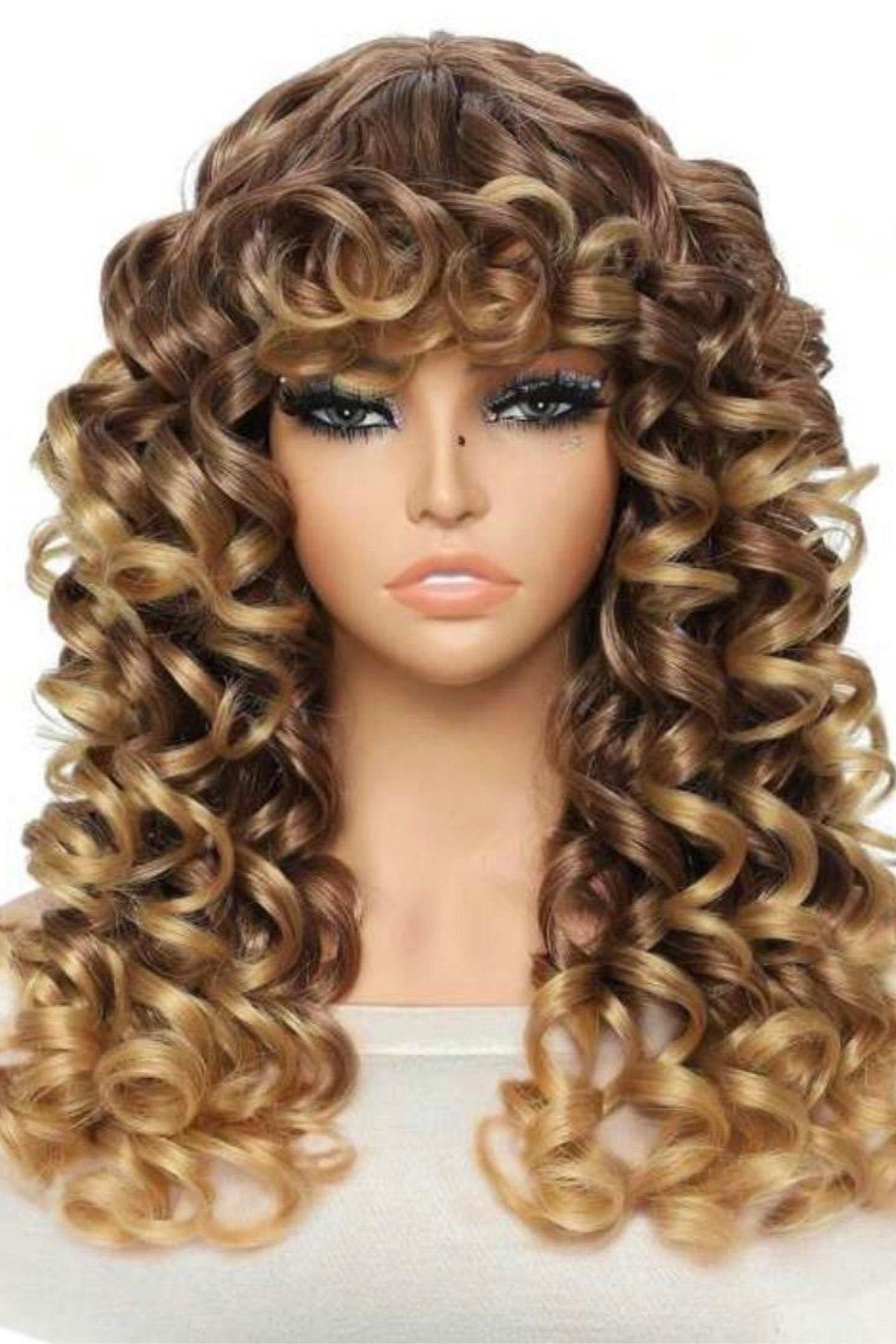 Long Curly Wig Wig Brown To Yellow Gradient Color - Labelle Boutique Hair