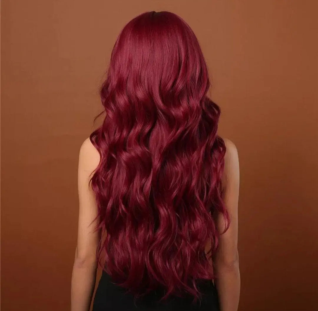 Burgundy Red Wavy Wig Natural Wine Red Wavy Wig Ladies Curly Wigs - Labelle Boutique Hair