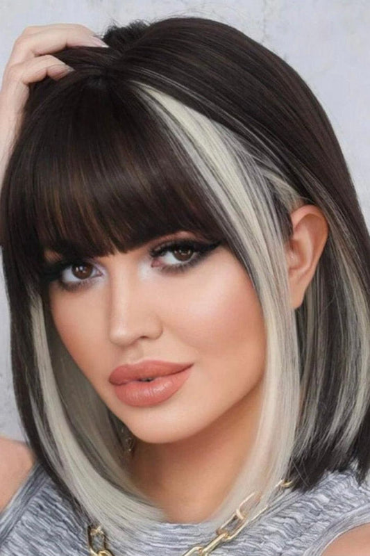 Two Tone Short Straight Synthetic Wig With Bangs - Labelle Boutique Hair