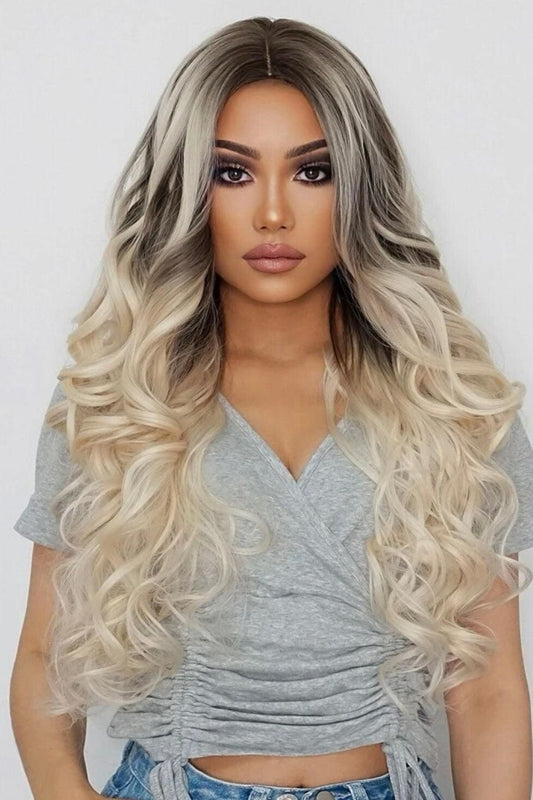 Long Curly Synthetic Gold Wig Light Gold Dark Root Heat Resistant Hair Wig For Black Women - Labelle Boutique Hair