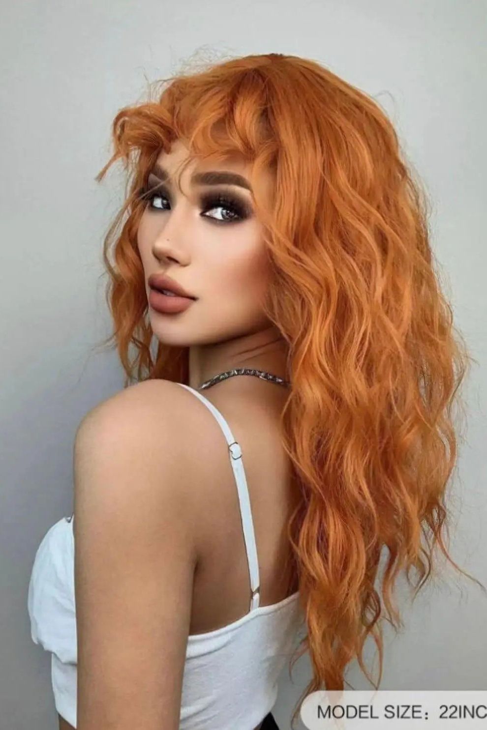 Long Orange Ginger Curly Synthetic Wig with Bangs - Labelle Boutique Hair wigs  Long Orange Ginger Curly Synthetic Wig with Bangs 