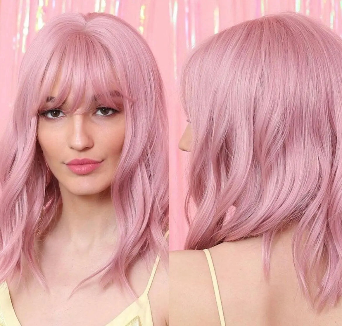 Natural Curly Pink Wig With Bangs Costume Wigs - Labelle Boutique Hair