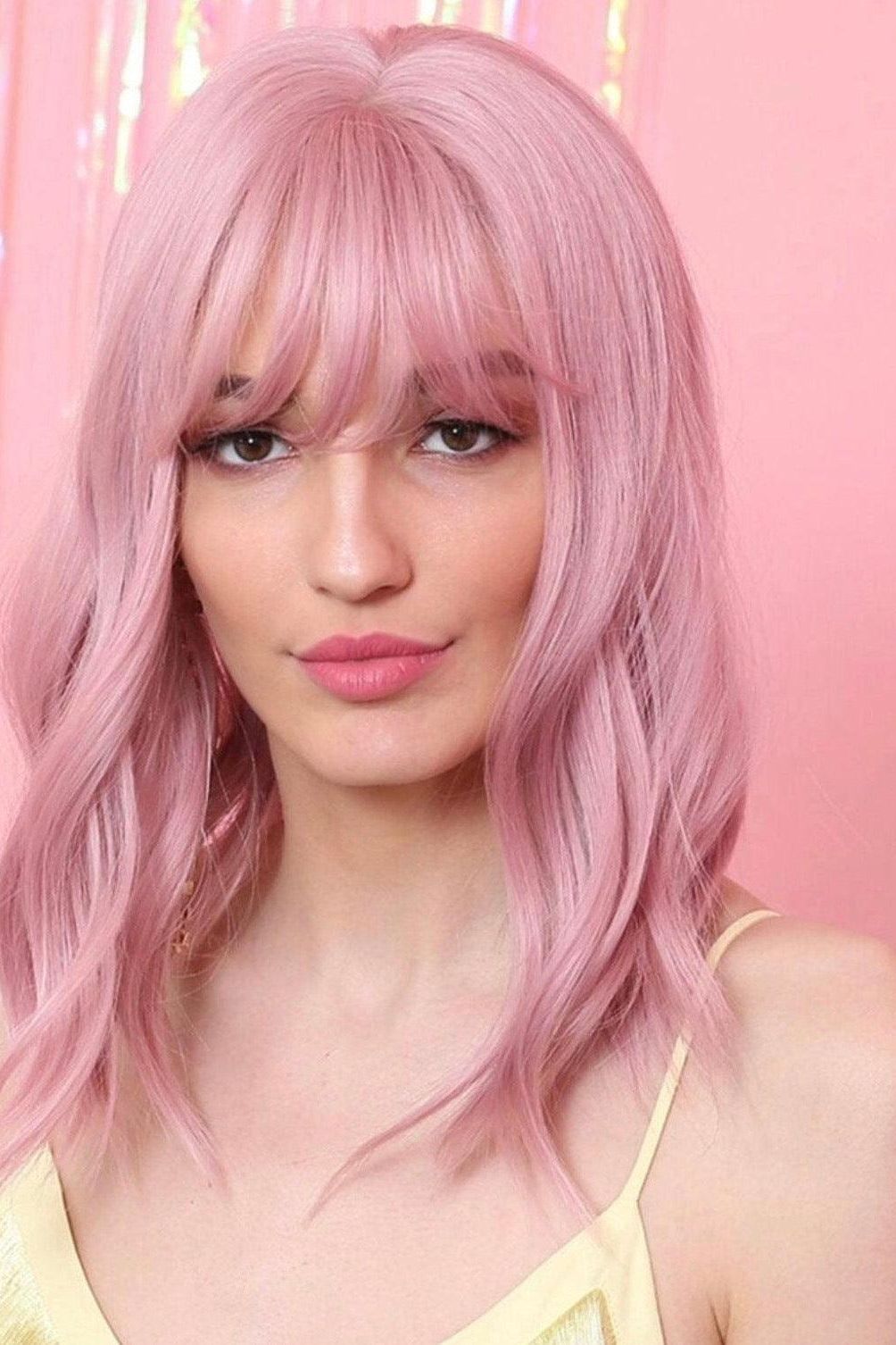 Natural Curly Pink Wig With Bangs Costume Wigs - Labelle Boutique Hair