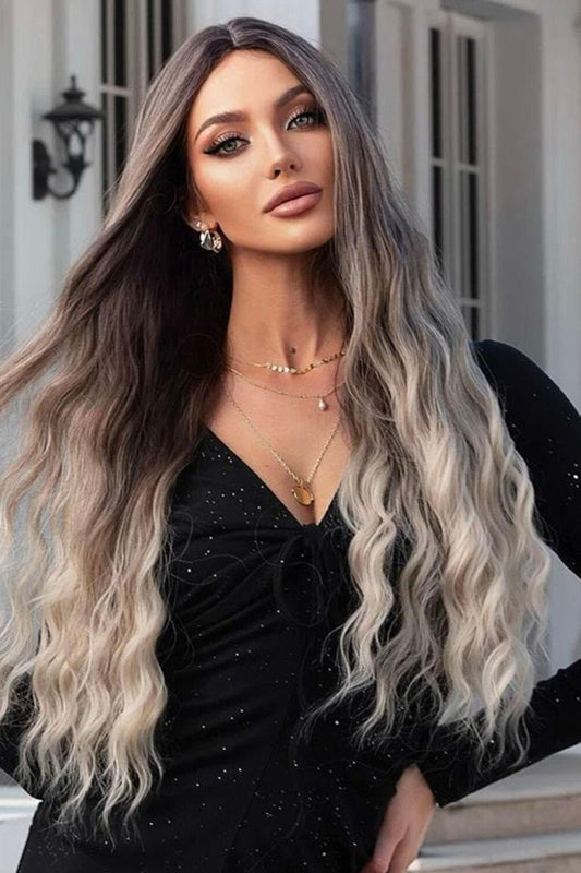 Long Ombre Wig Brown Platinum Blonde Hair Wig Natural Wavy Wig - Labelle Boutique Hair