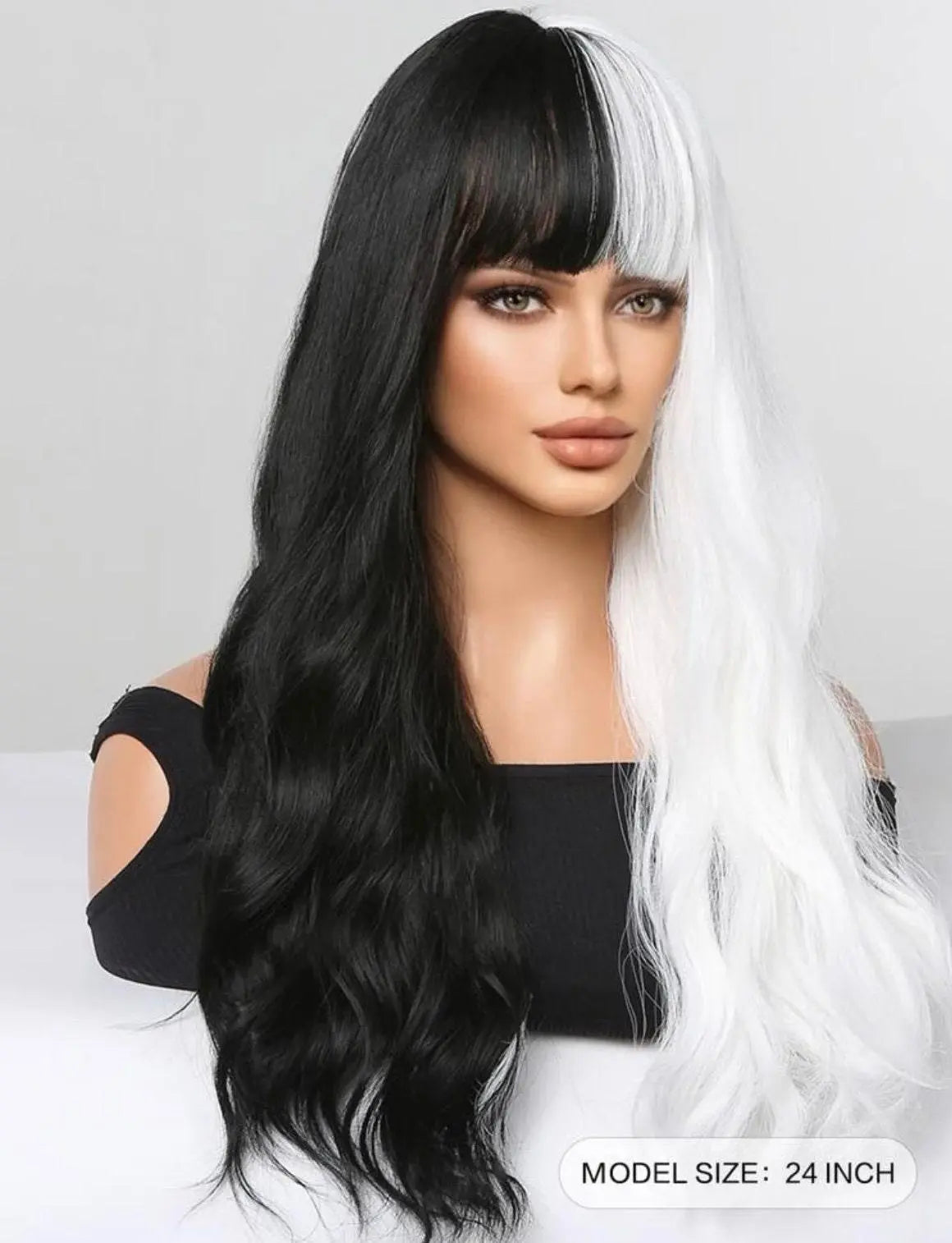 Two Tone Long Curly Synthetic Wig With Bangs - Labelle Boutique Hair