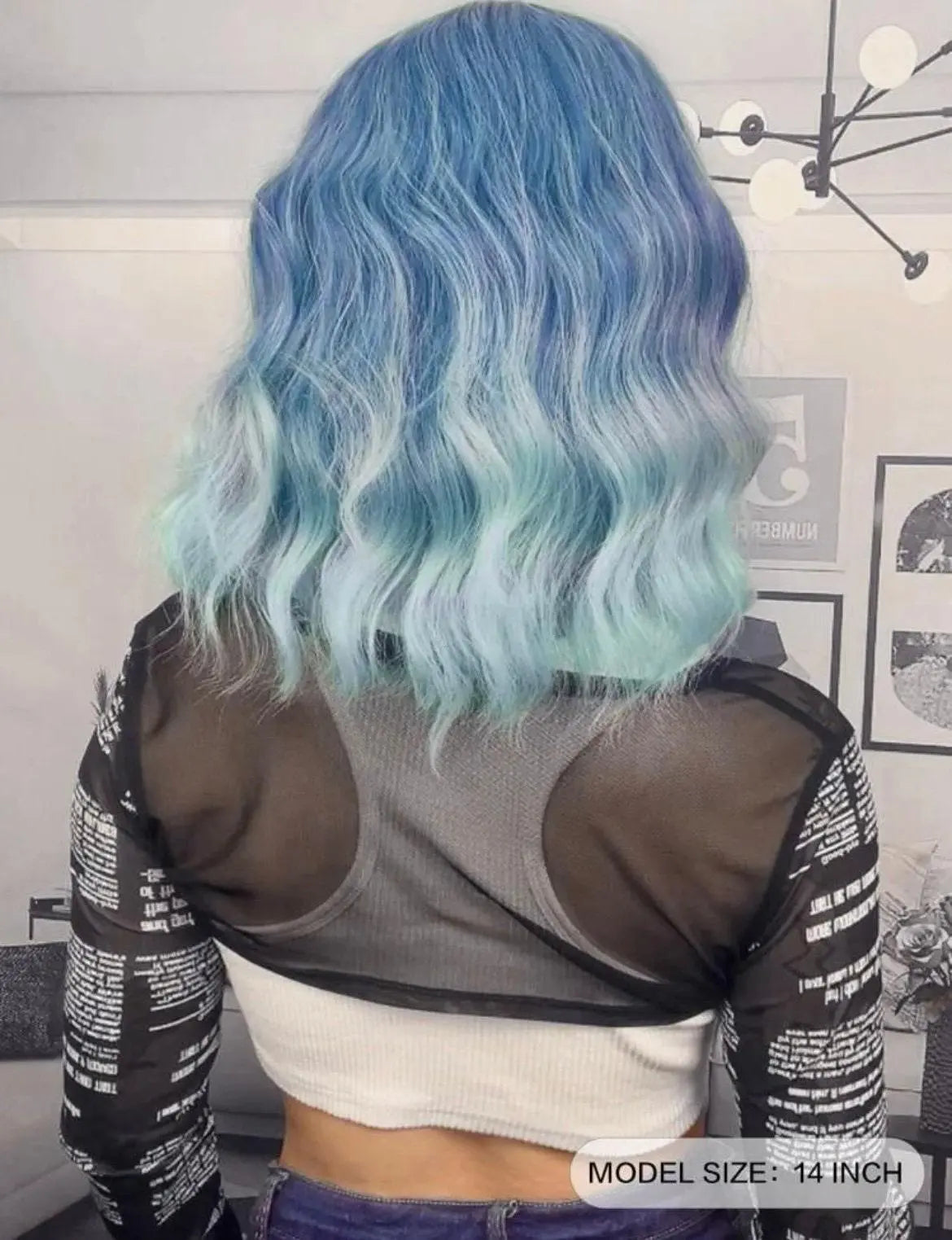 Ombre Medium Curly Synthetic Blue Wig With Bangs Synthetic Wig with Bangs Heat Resistant - Labelle Boutique Hair