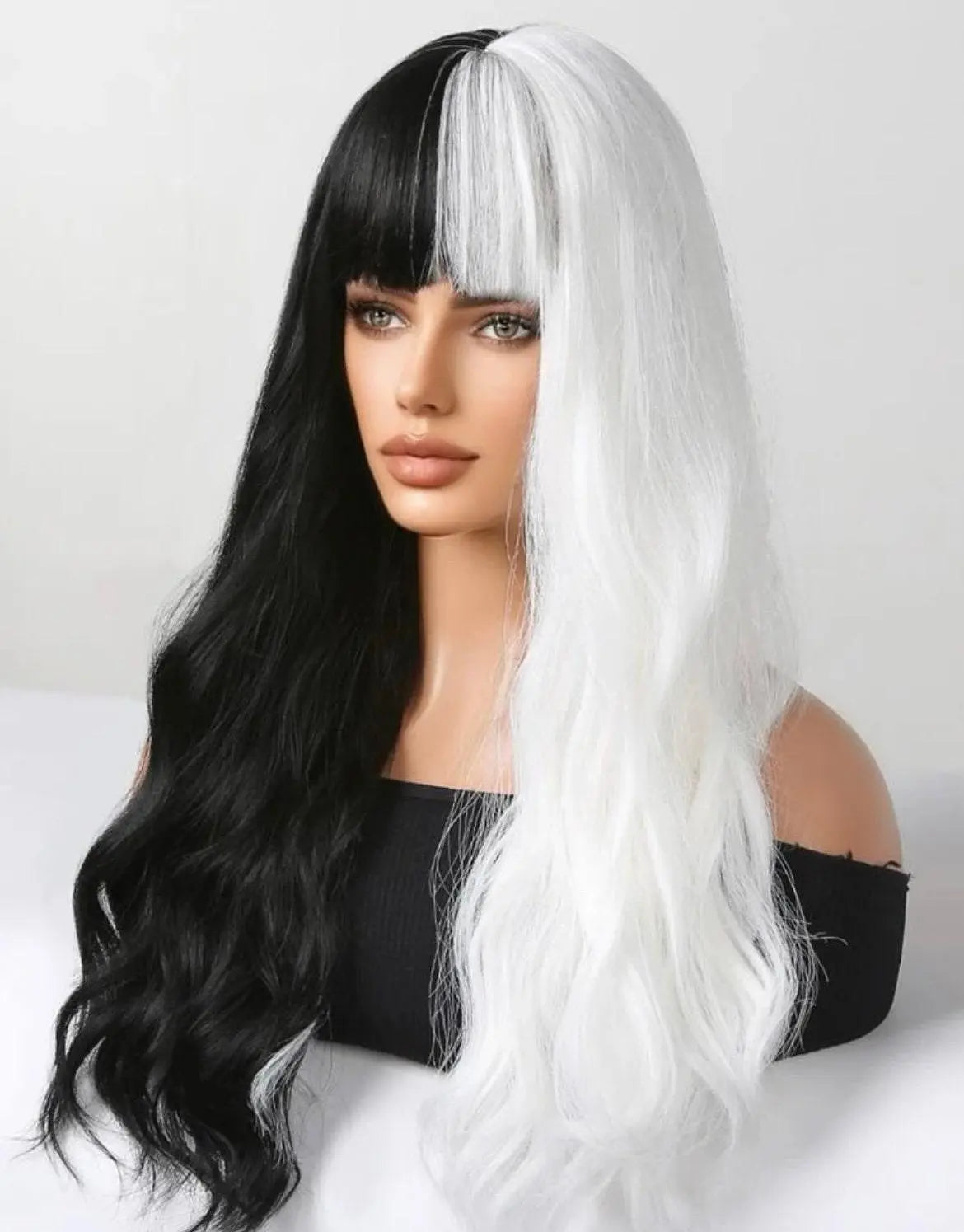 Two Tone Long Curly Synthetic Wig With Bangs - Labelle Boutique Hair