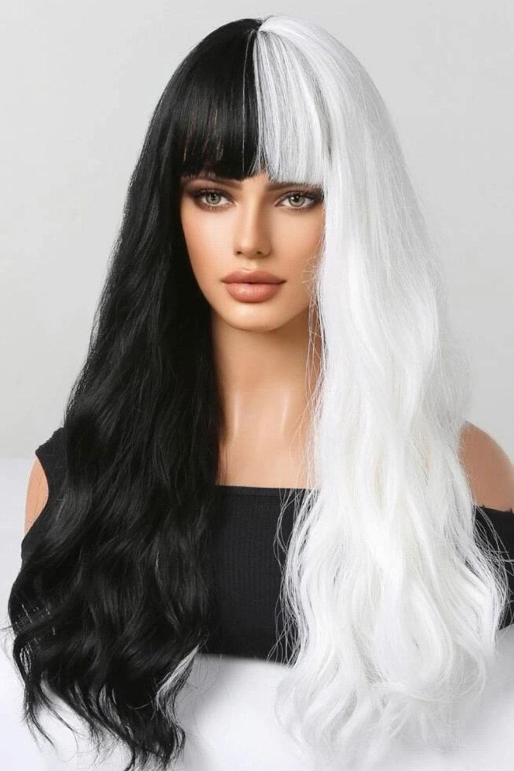 Two Tone Long Curly Synthetic Wig With Bangs - Labelle Boutique Hair