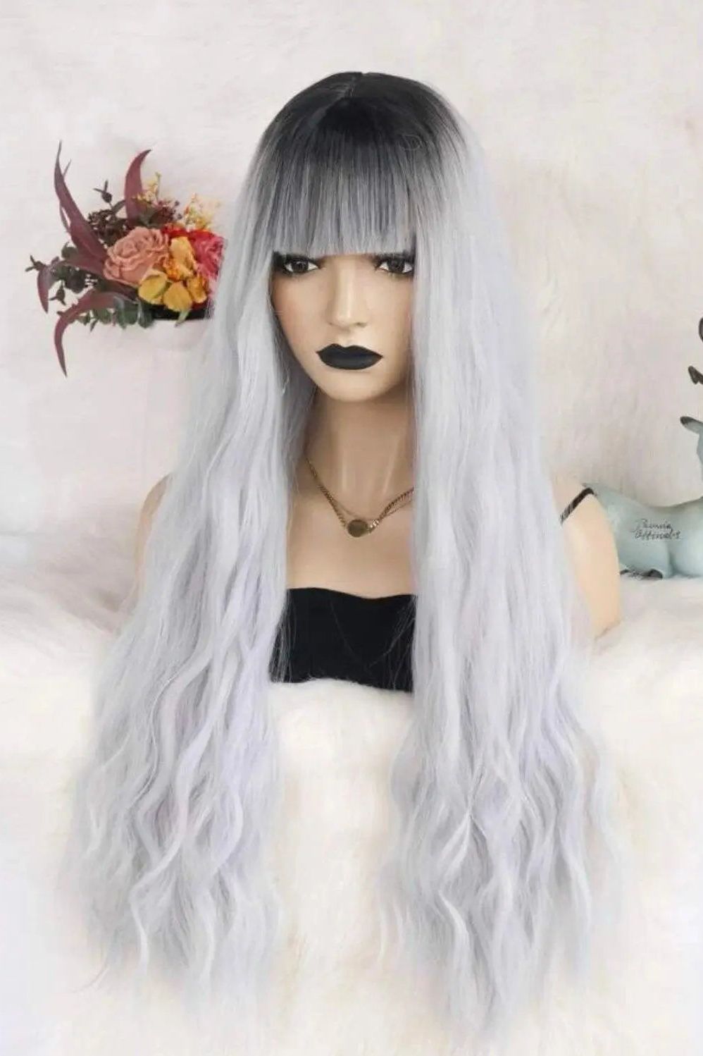 Extra Long Curly Synthetic Wig With Bangs - Labelle Boutique Hair wigs  Extra Long Curly Synthetic Wig With Bangs 