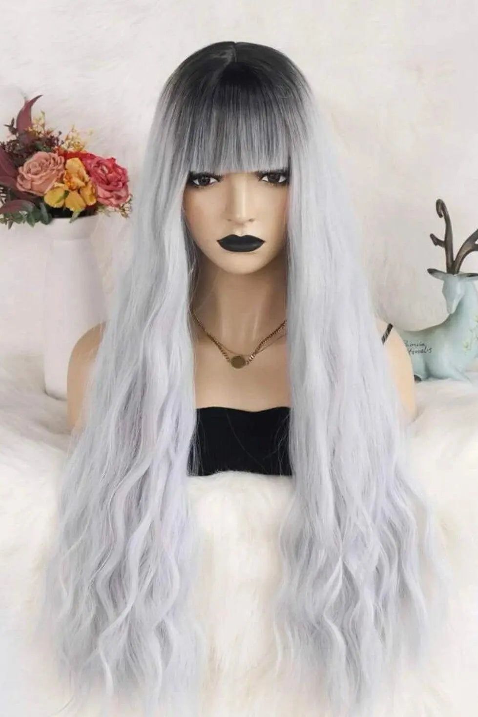 Extra Long Curly Synthetic Wig With Bangs - Labelle Boutique Hair wigs  Extra Long Curly Synthetic Wig With Bangs 