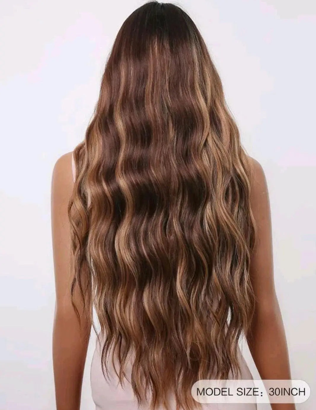 Synthetic Ombre Brown Highlight Wigs Long Curly with Bangs - Labelle Boutique Hair